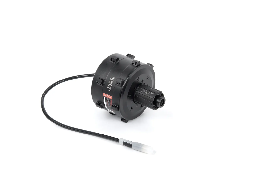 KT controllers and AKM motors for electric bicycles, black and silver components on white background